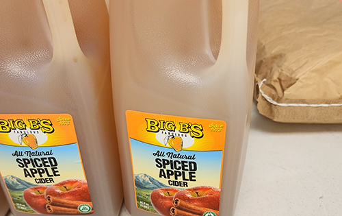 Two jugs of Big B's Spiced Apple Cider