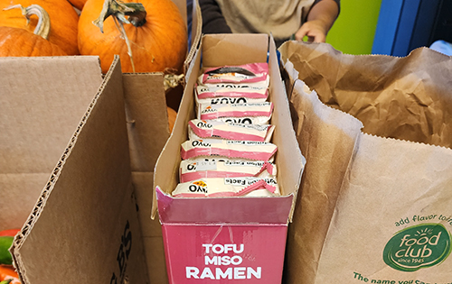 Box of tofu miso ramen for food drive